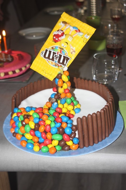 Gravity cake M & M'S